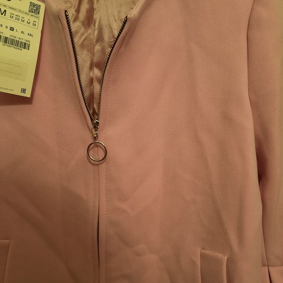 NWT Zara Pink Ruffled Zip Jacket Blazer Coat - Picture 7 of 11